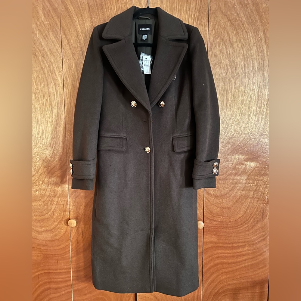Wool-Blend Novelty Button Trench Coat